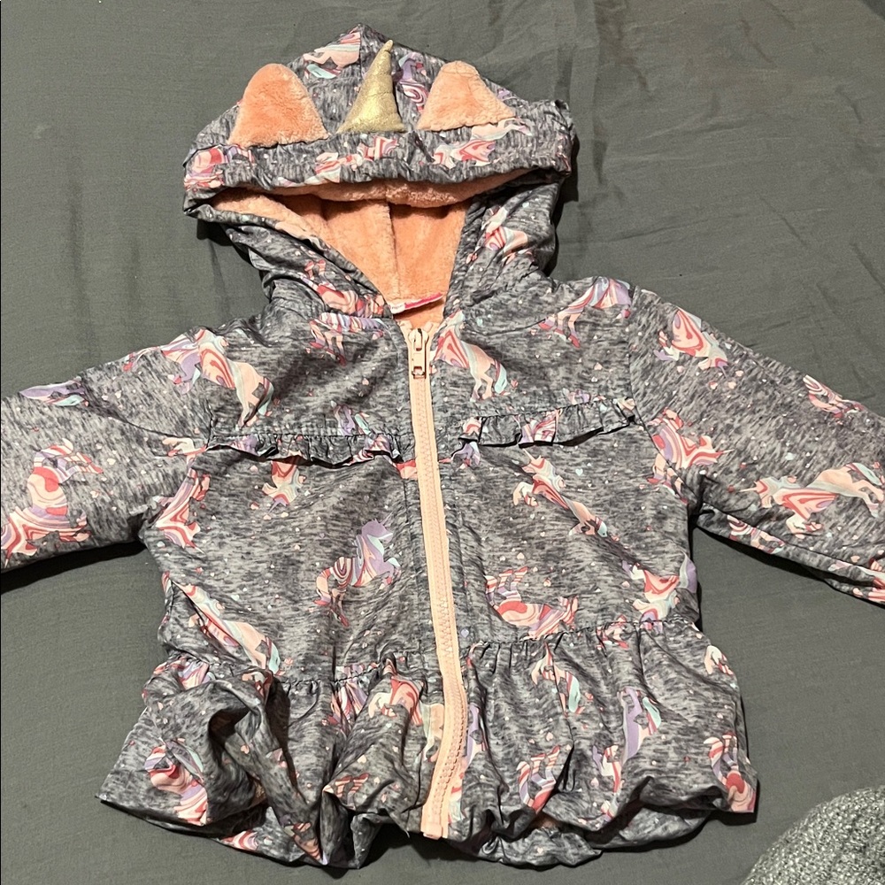 Penelope Mack Gray and Pink Unicorn Puffer Jacket